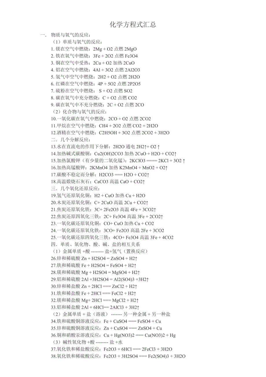 初三化学知识汇总(方程式口诀知识点)_第1页