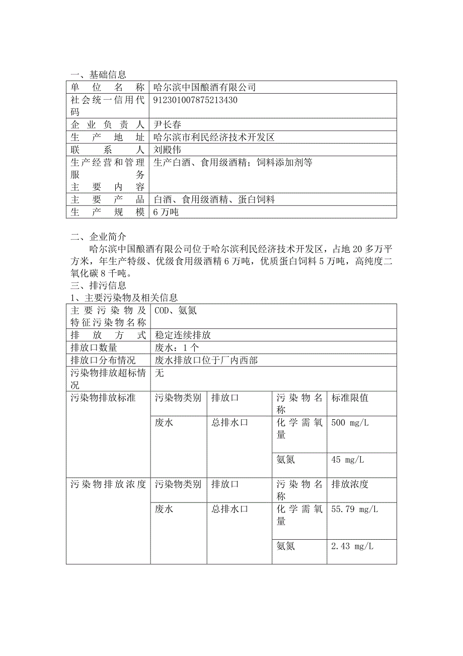 哈尔滨中国酿酒有限公司环境行为报告（第三季度）.doc_第2页