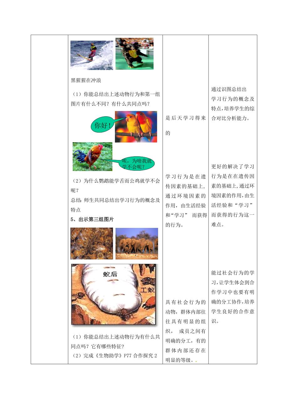 精选类202x年七年级生物上册第2单元第2章第4节动物的行为第一课时教学案无答案新版济南版_第4页