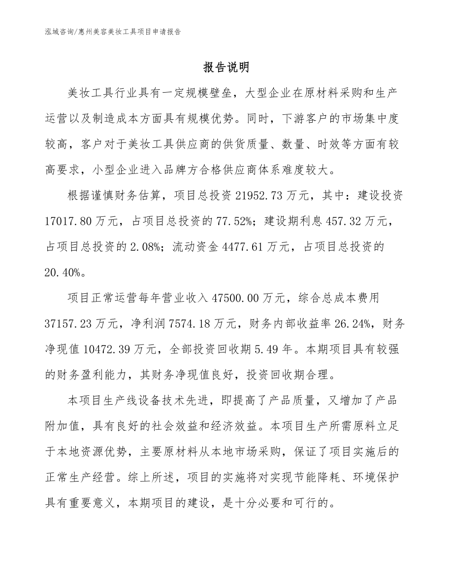 惠州美容美妆工具项目申请报告_第1页