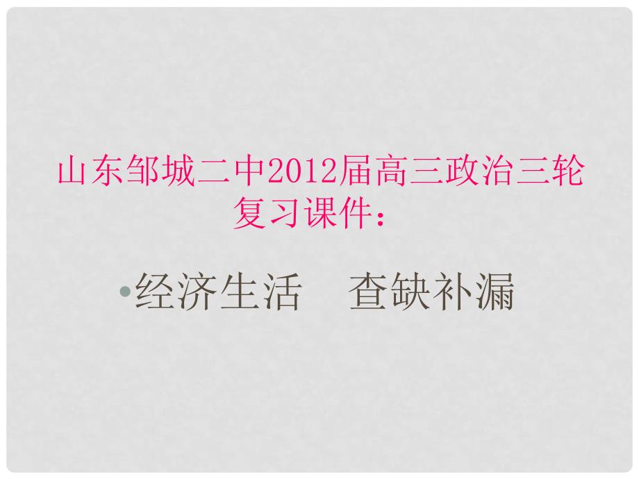 山东邹城二中高三政治三轮复习 经济生活 查缺补漏课件_第1页