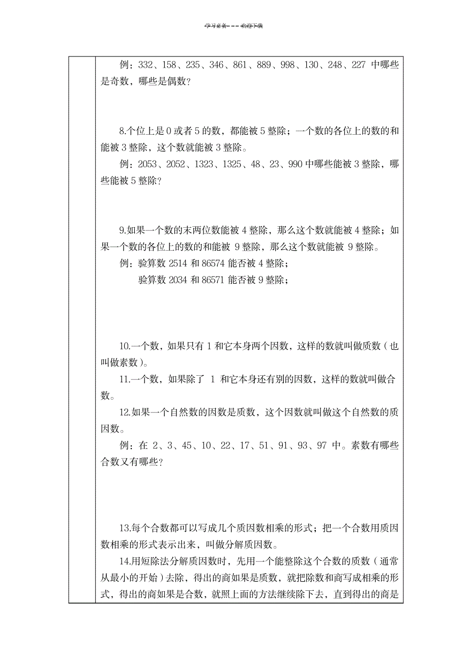 2023年小五因数与倍数复习精品讲义_第3页