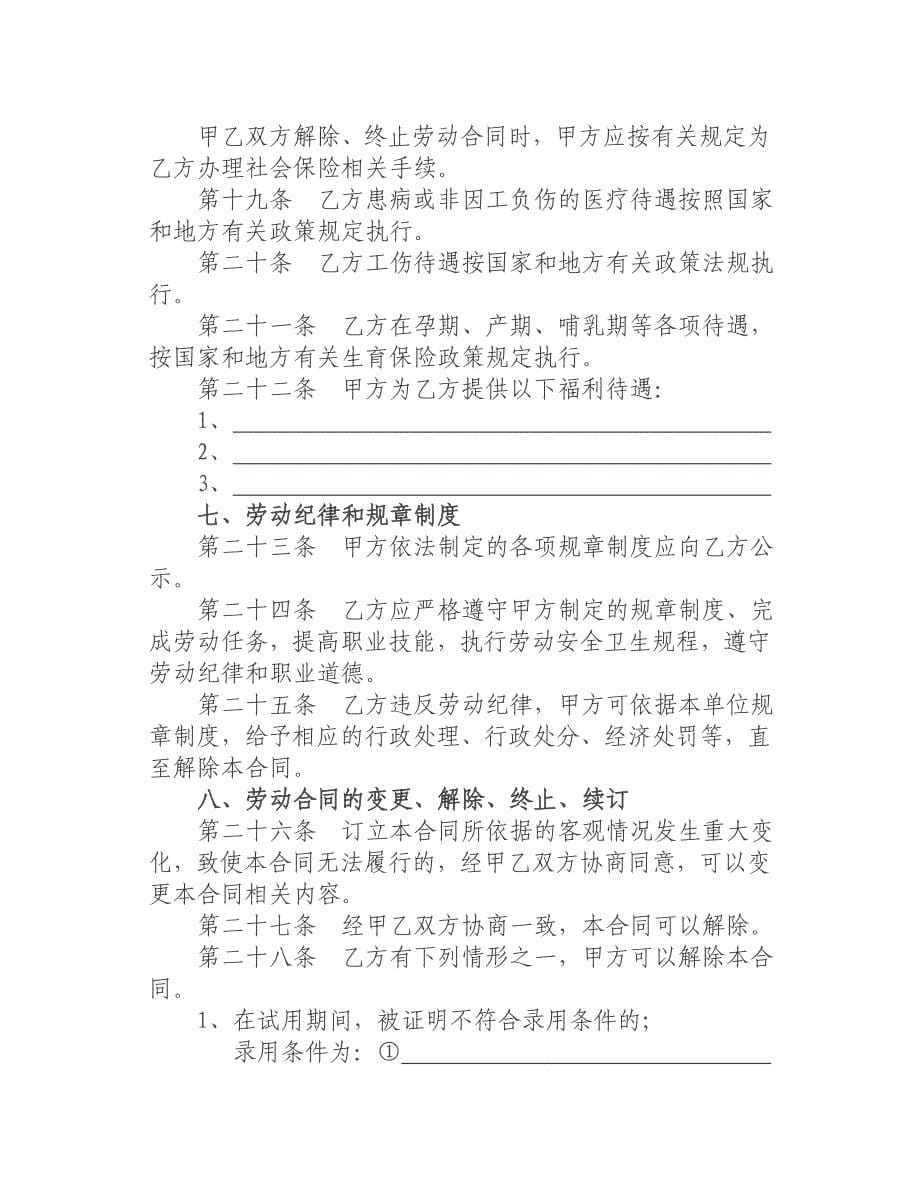 湖南省劳动合同范本 (2)_第5页