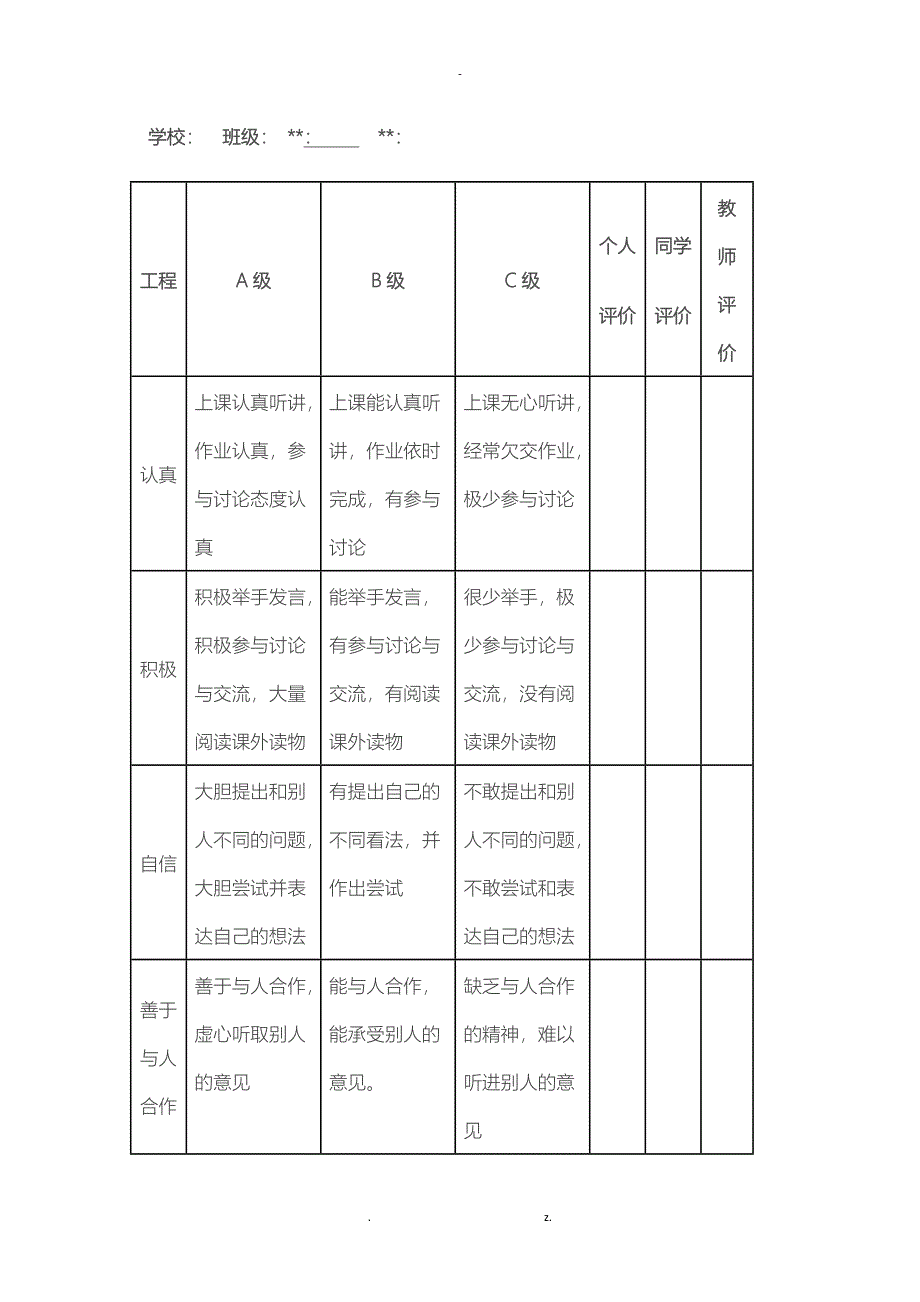 学生课堂学习情况评价表_第2页