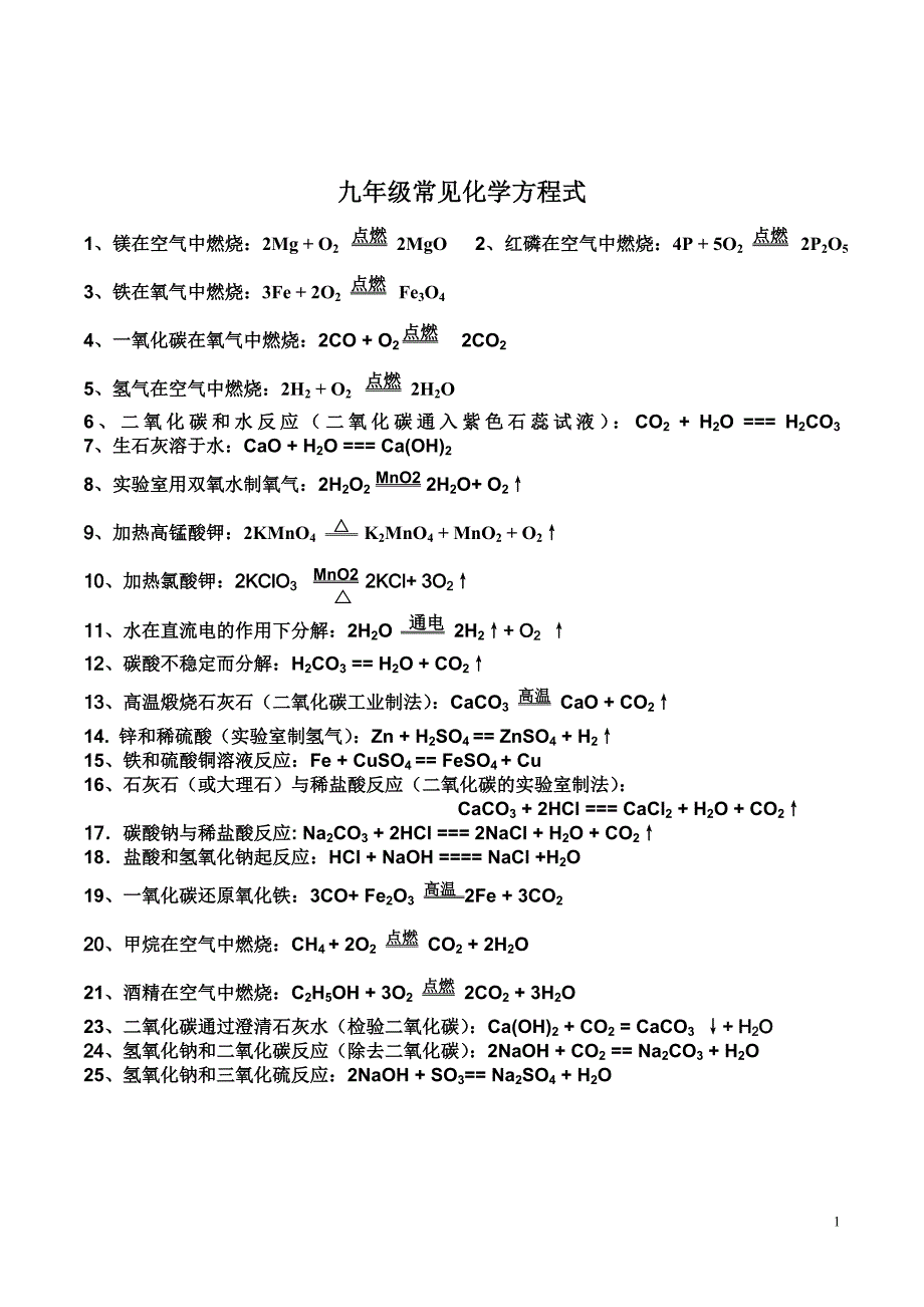 九年级常见化学方程式.doc_第1页