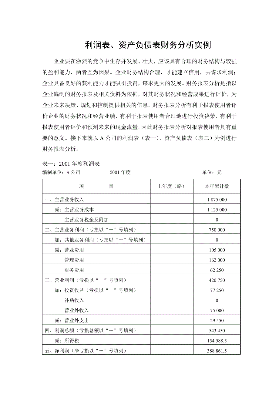 利润表、资产负债表财务分析实例（正文）_第1页