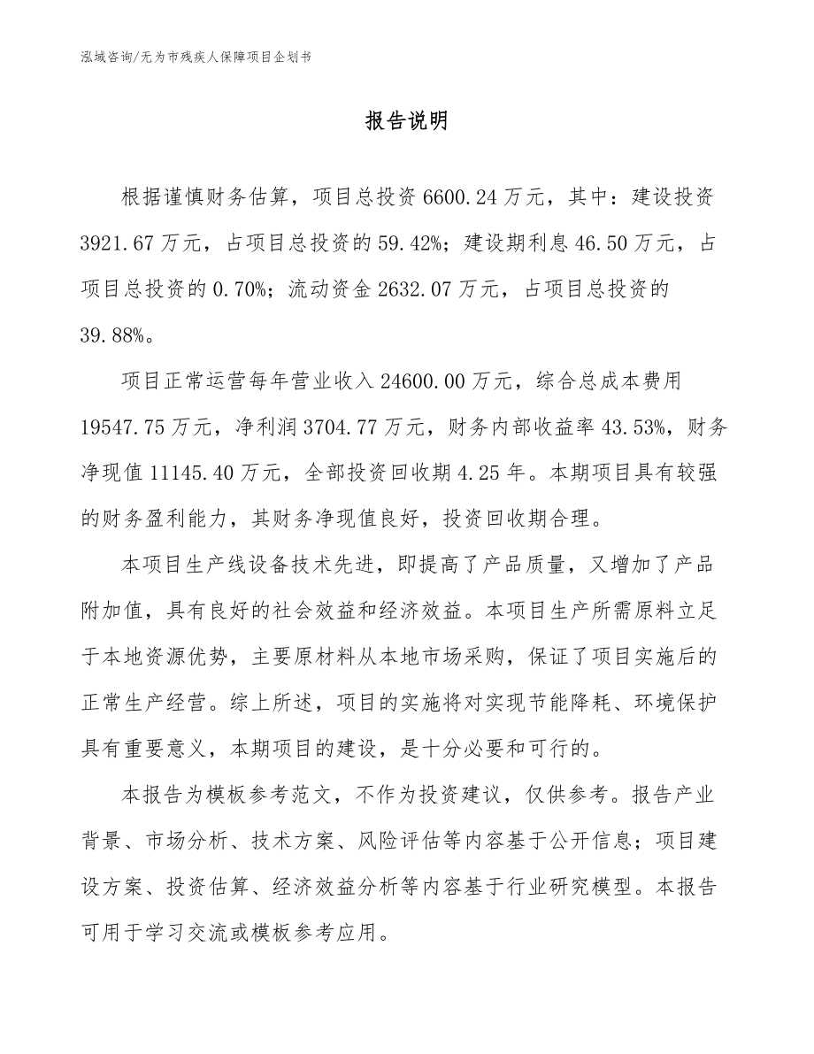 无为市残疾人保障项目企划书_第1页