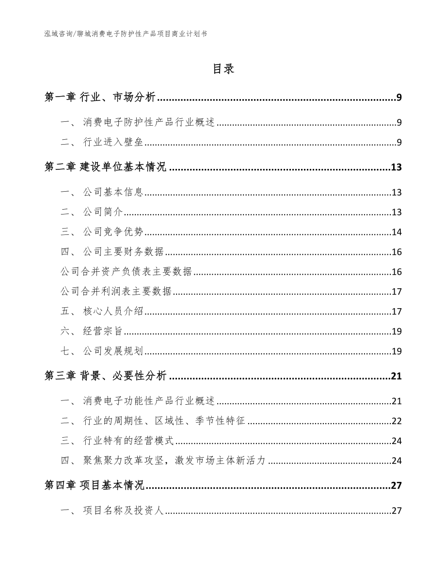 聊城消费电子防护性产品项目商业计划书模板范文_第1页