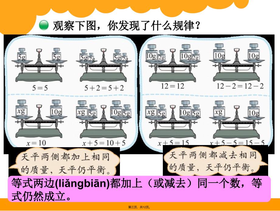 北师大版四年级下册数学解方程(一)复习过程_第3页