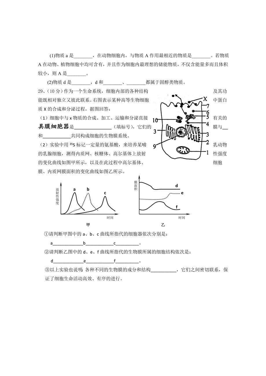 2022年高一第二次月考（生物）（无答案）_第5页