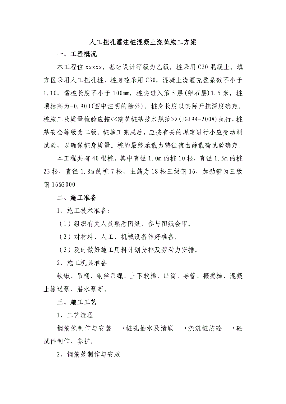 人工挖孔灌注桩混凝土施工方案_第1页