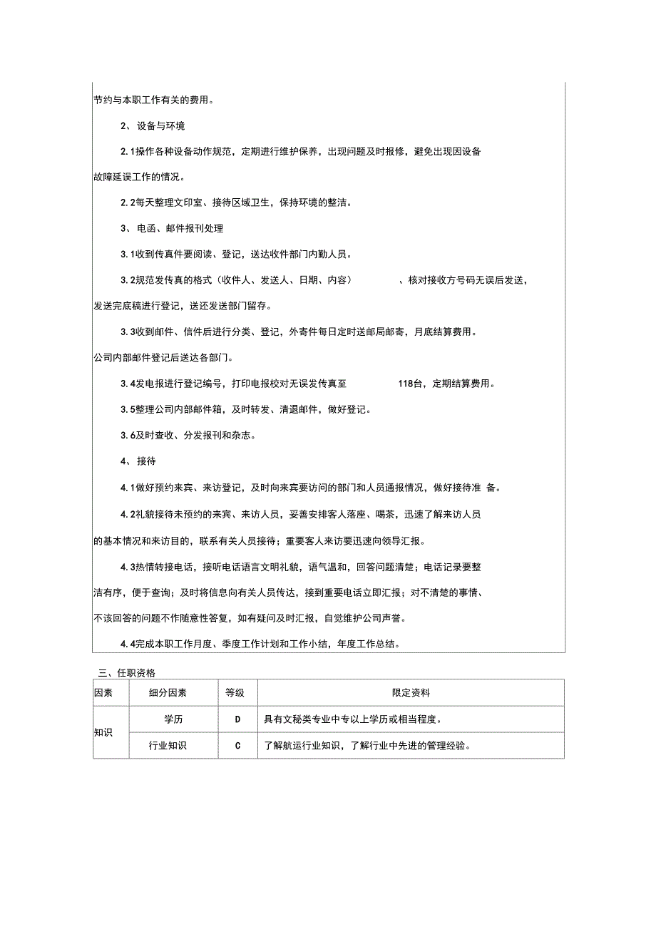办公室文员岗位说明书-范本_第2页