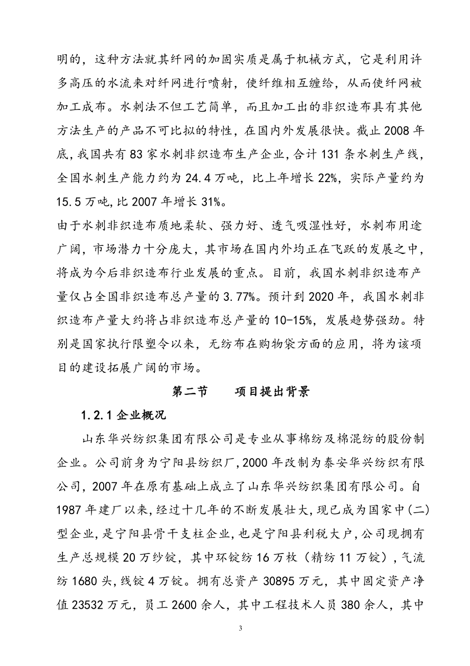 产3000吨水刺无纺布生产线项目新建建设可行性研究报告.doc_第3页