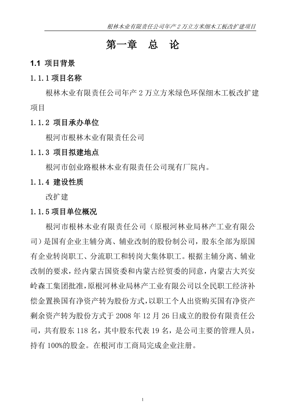 根林木业年产2万立方米细木工板生产线改扩建项目可行性研究报告书.doc_第1页