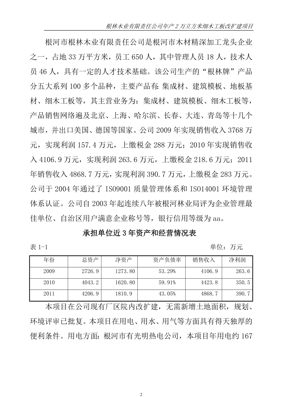 根林木业年产2万立方米细木工板生产线改扩建项目可行性研究报告书.doc_第2页