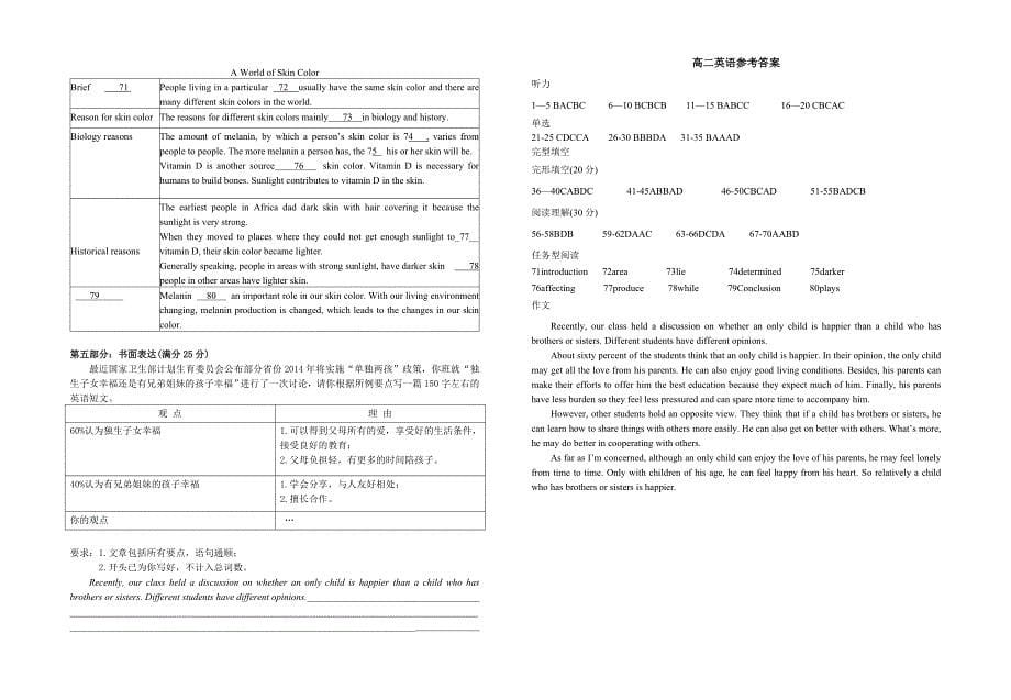 江苏省盐城市时杨中学2014年高二上学期12月月考英语试卷.doc_第5页