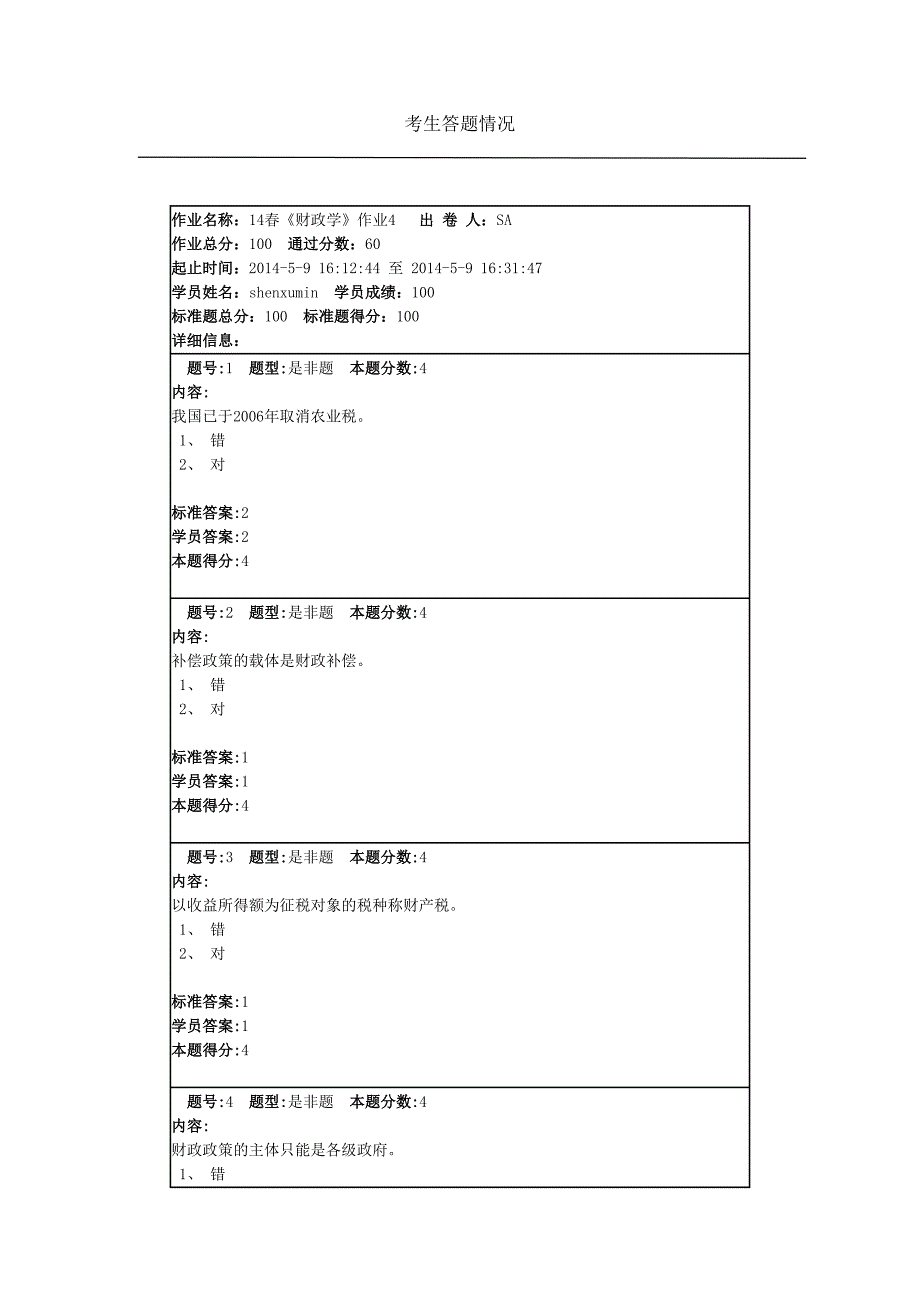 14春《财政学》作业1-4.doc_第1页