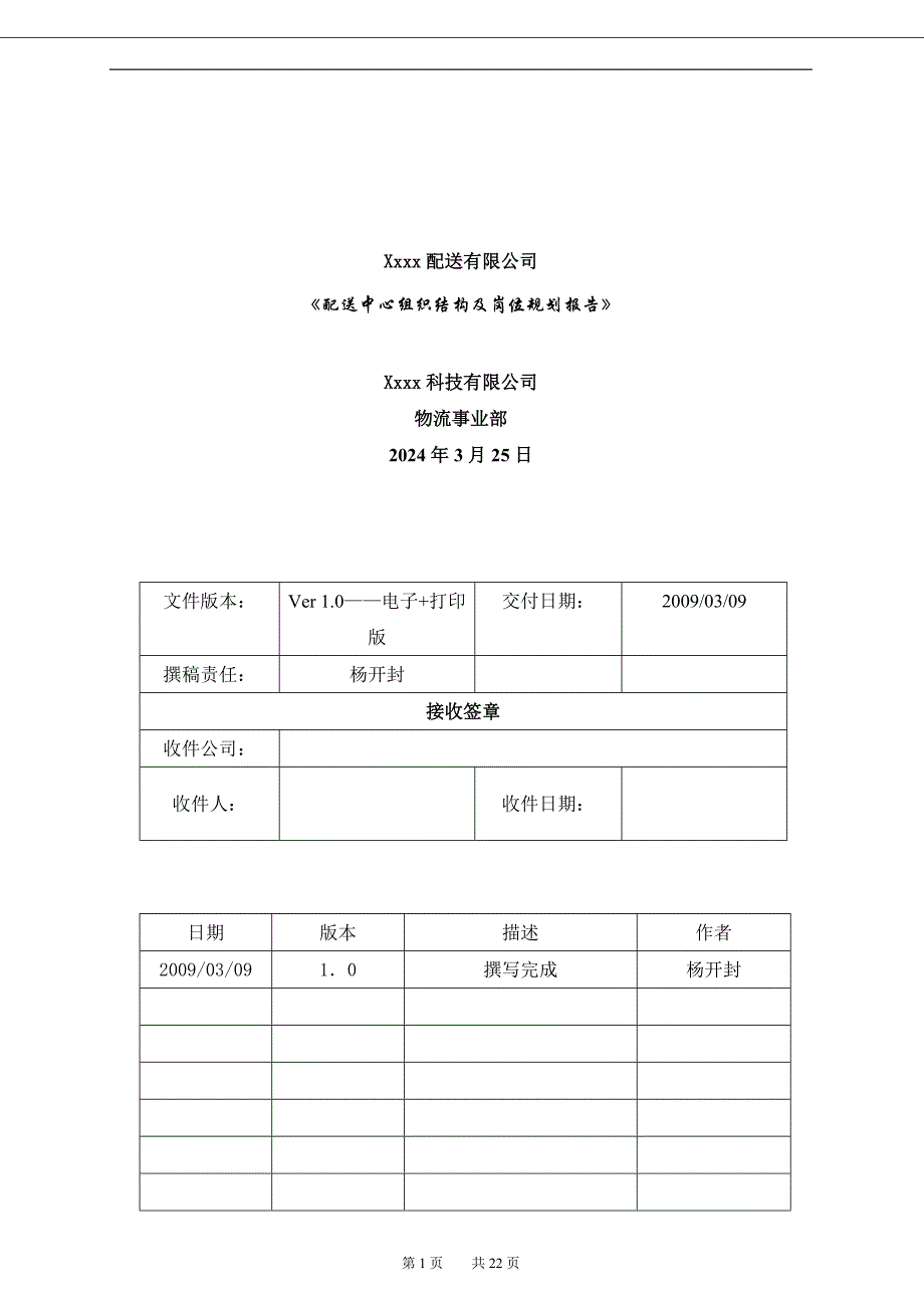 xx配送中心组织结构及岗位规划090309_第1页