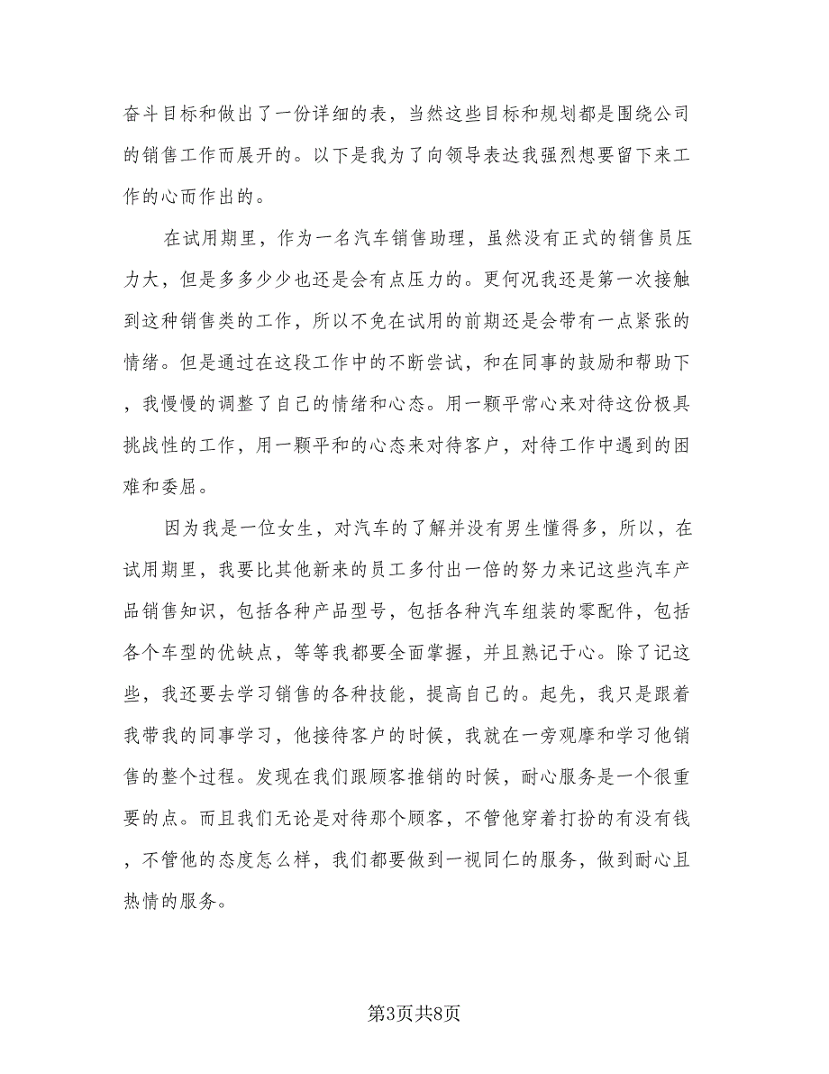 销售助理试用期转正2023工作个人总结（4篇）.doc_第3页