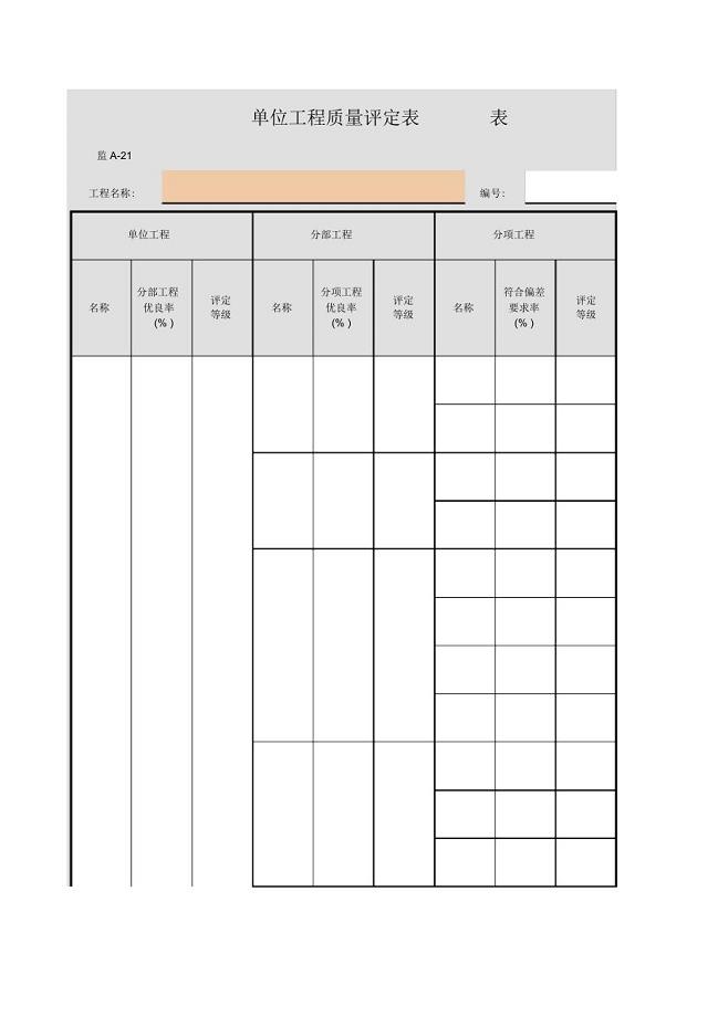 表A.0.1-21单位工程质量评定表