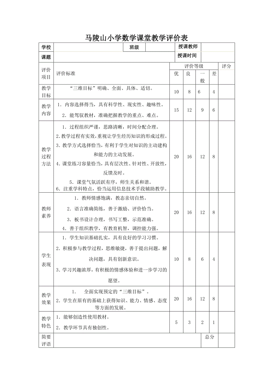 小学语文课堂教学评价表_第2页