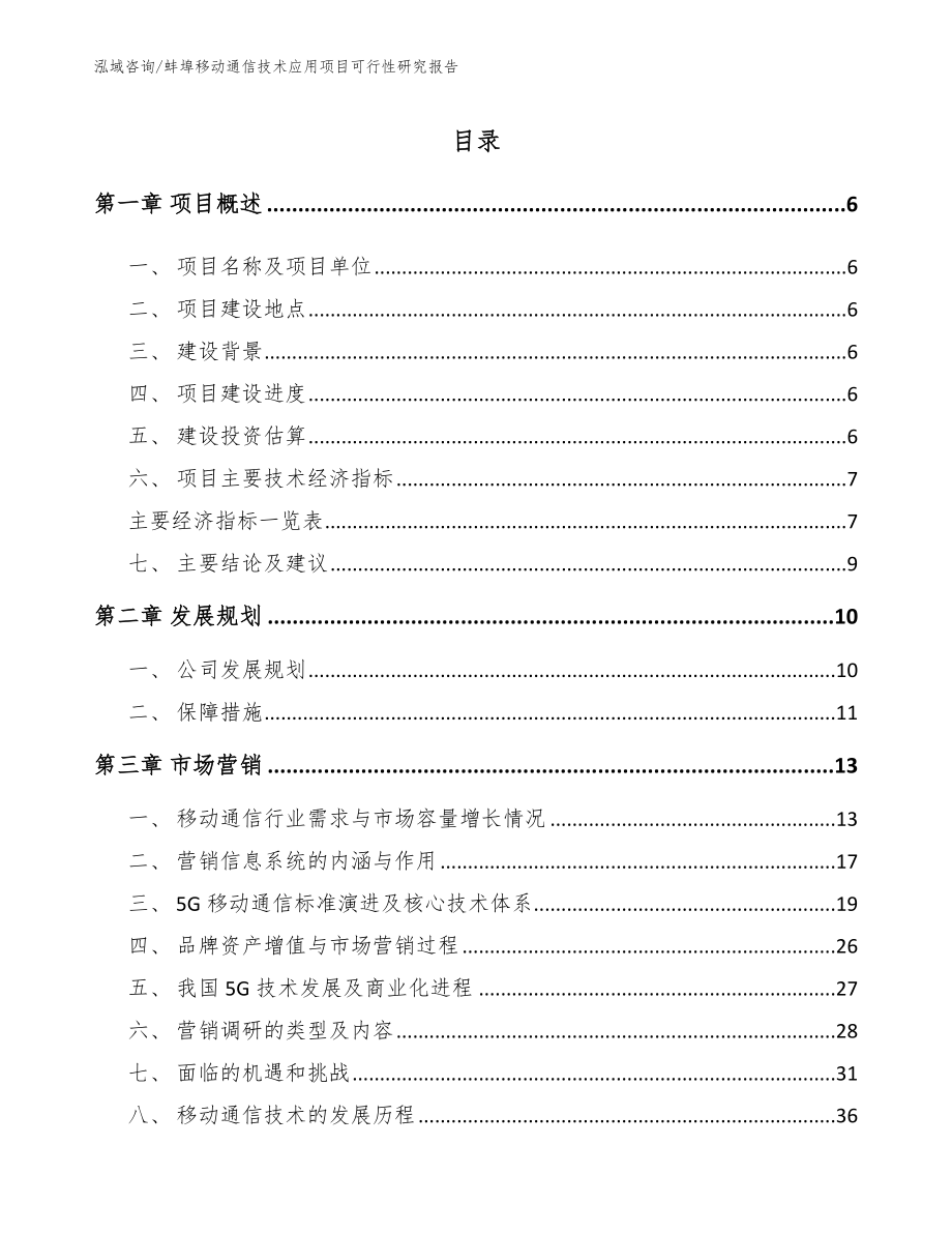 蚌埠移动通信技术应用项目可行性研究报告模板参考_第1页