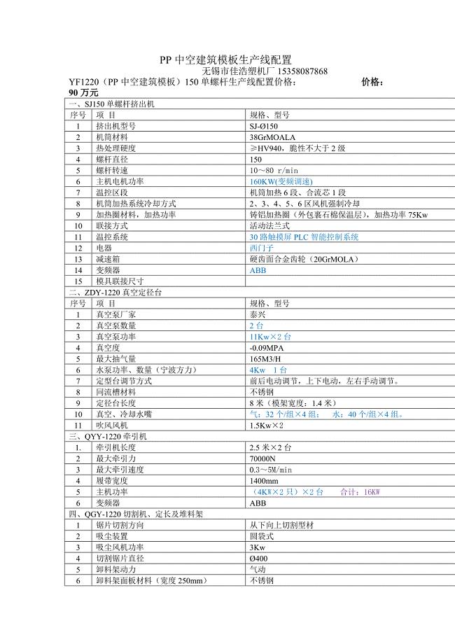 PP中空建筑模板生产线配置