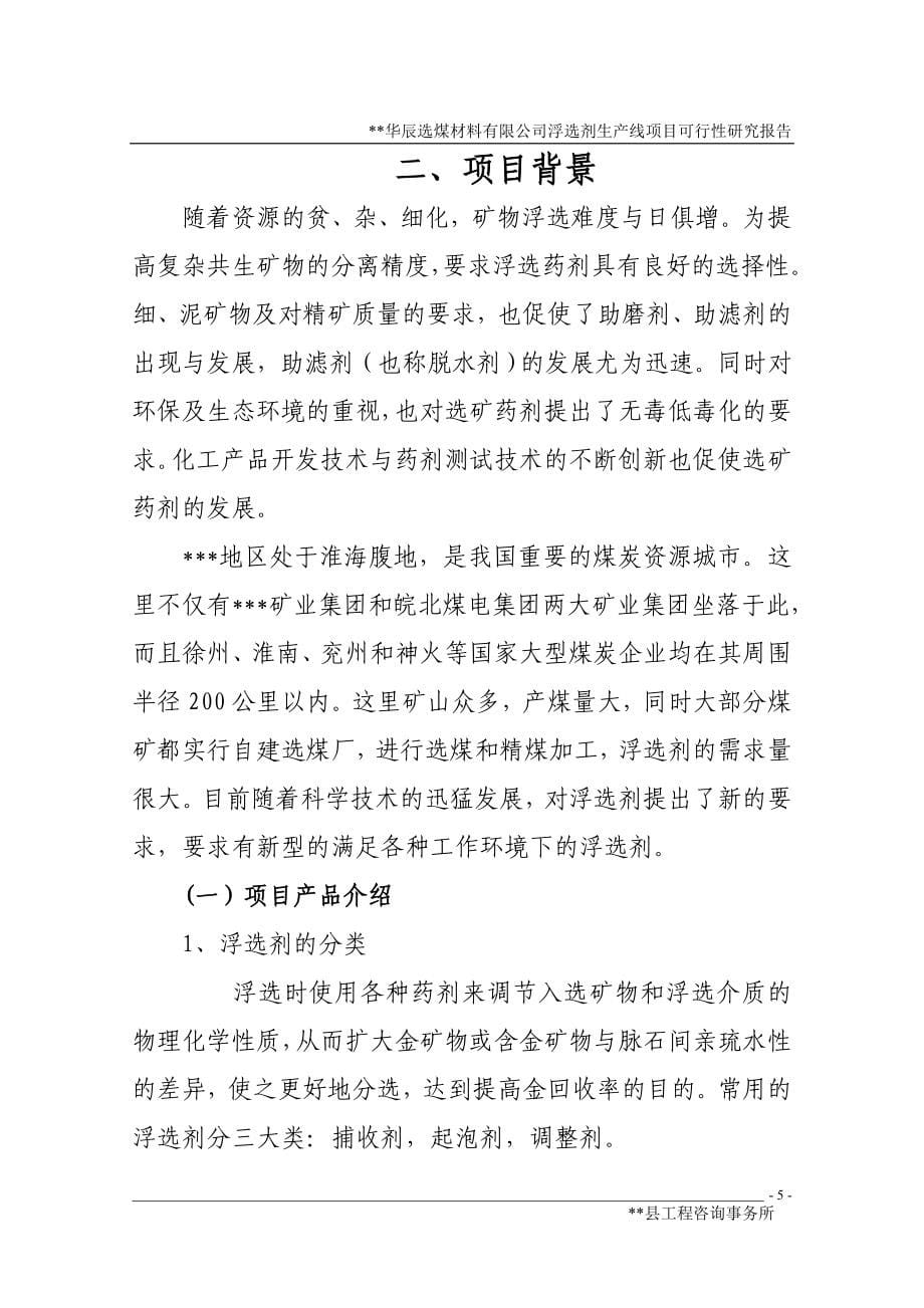 华辰公司浮选剂生产线项目可行性研究报告_第5页