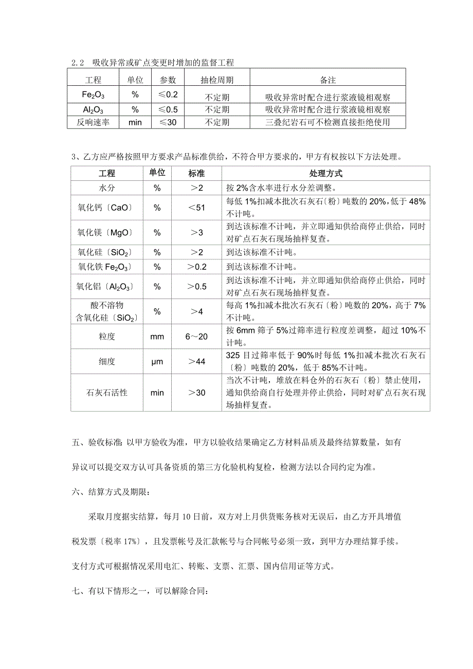 电厂脱硫用石灰石采购合同(格式)_第3页