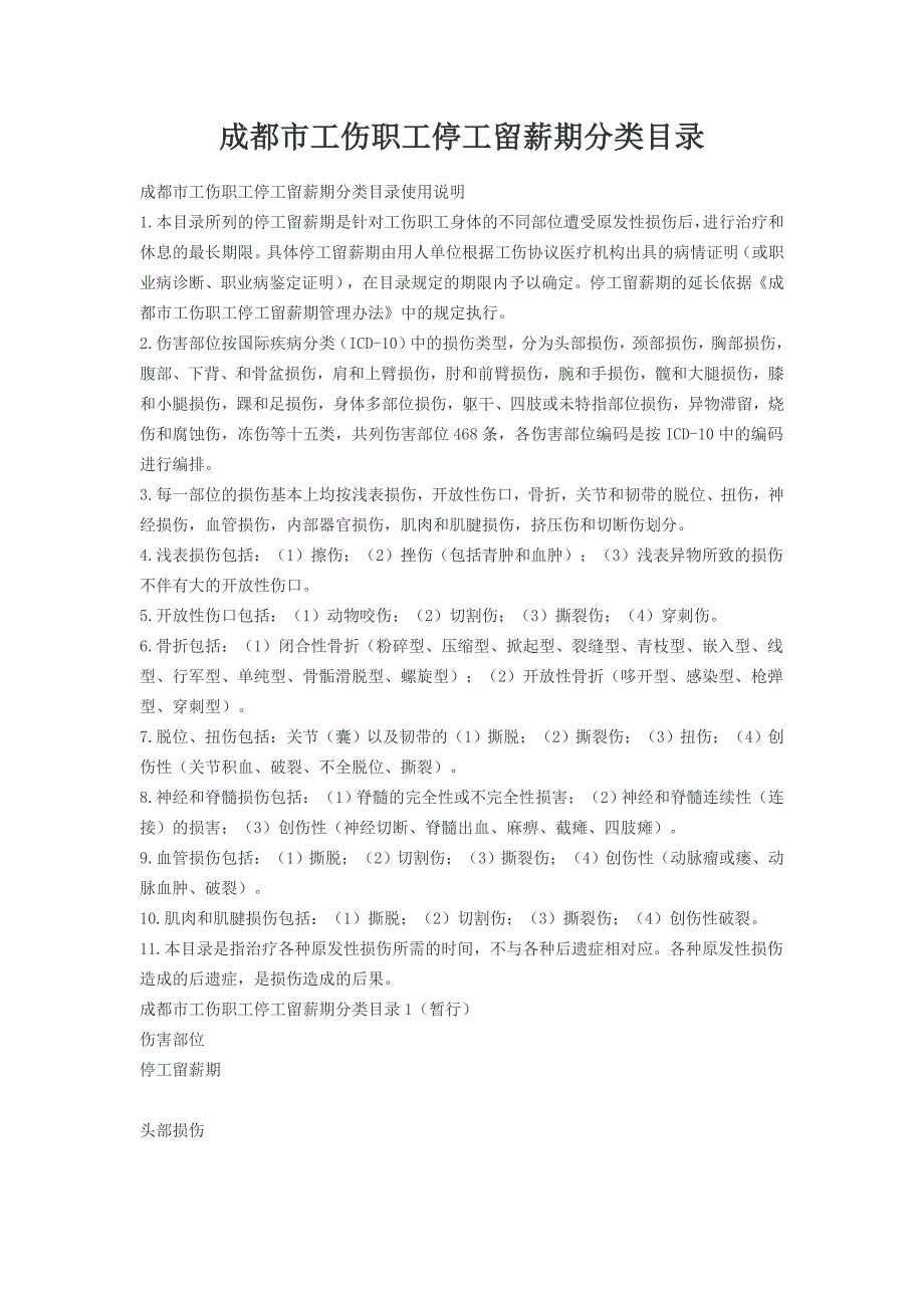 成都市工伤职工停工留薪期分类目录.doc_第1页