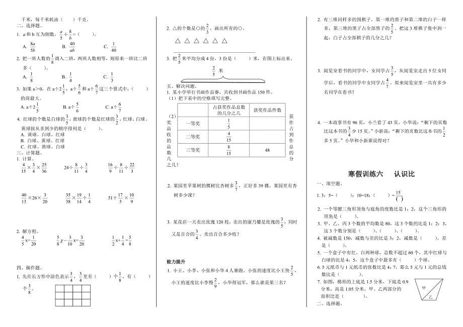 寒假接力棒六年级数学_第5页