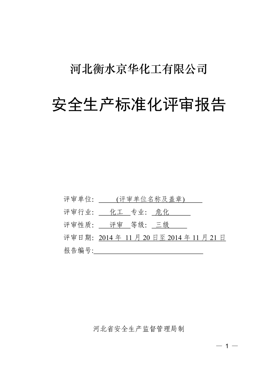 危化企业安全生产标准化评审报告_第1页