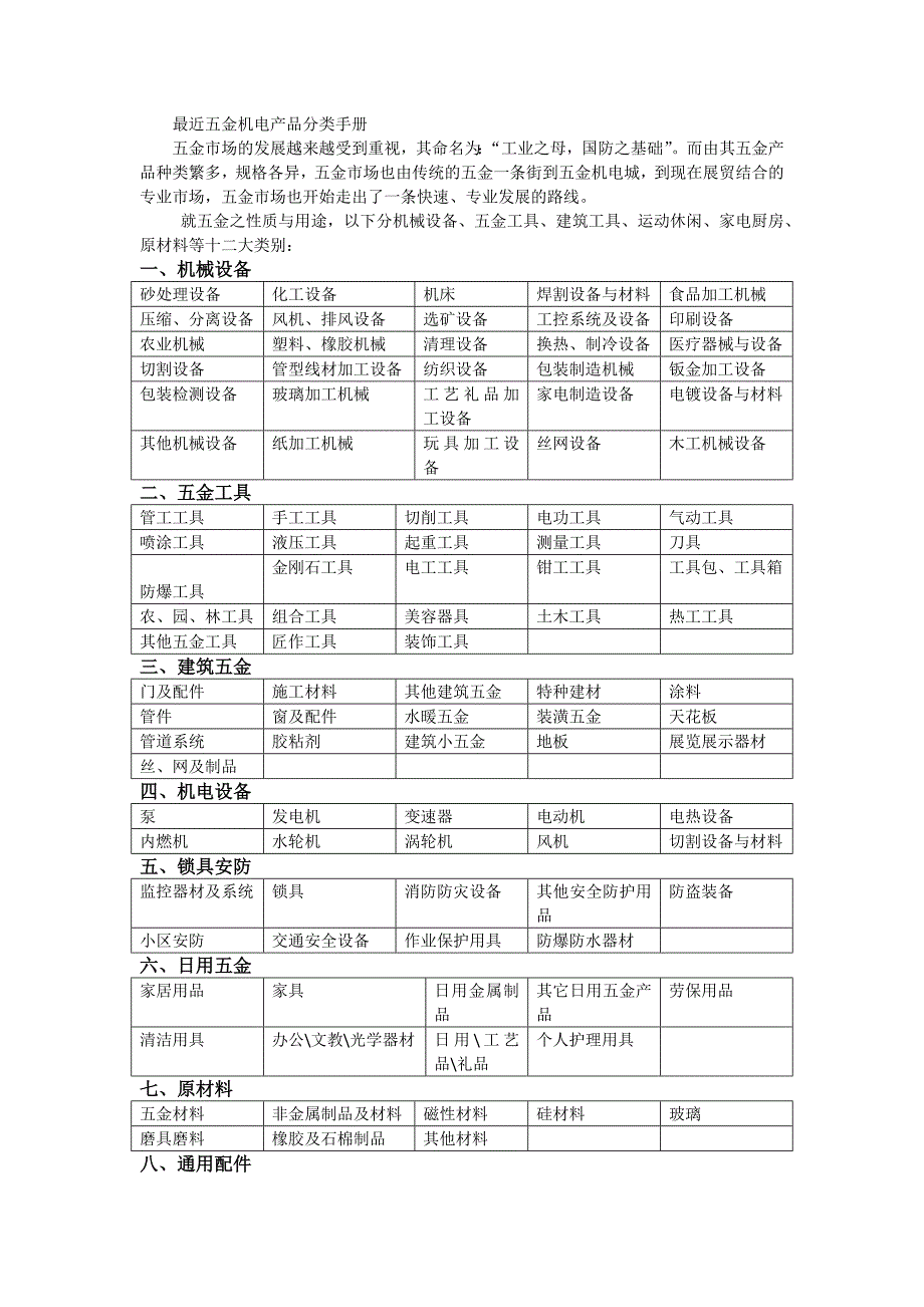 最新五金机电产品分类_第1页