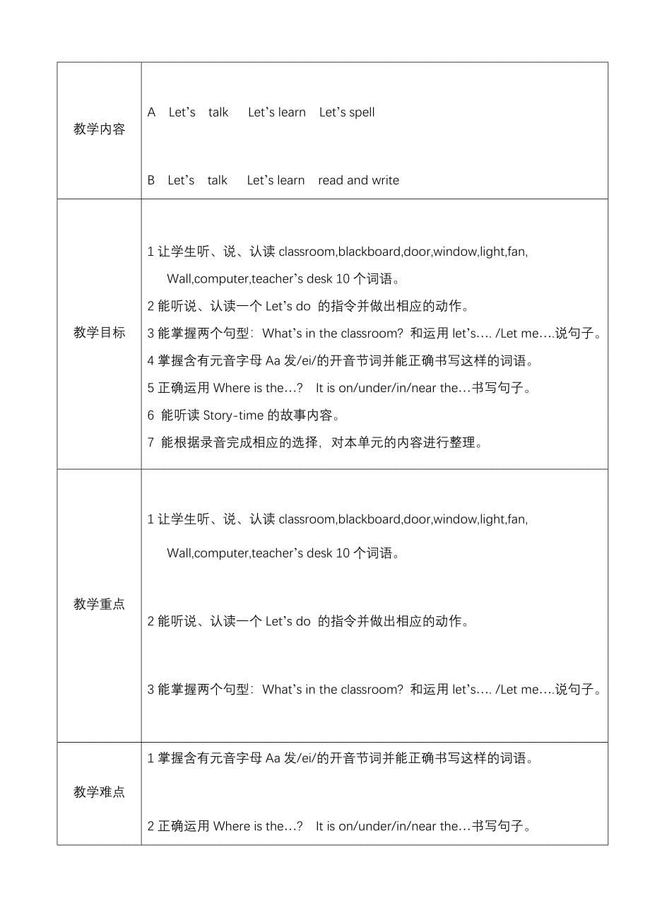 PEP小学四年级英语上册教案　全册_第5页