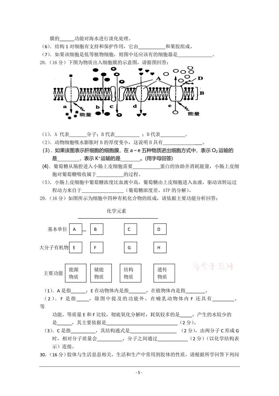 广东省新兴县惠能中学2011届高三第一次月考(理综)1.doc_第5页