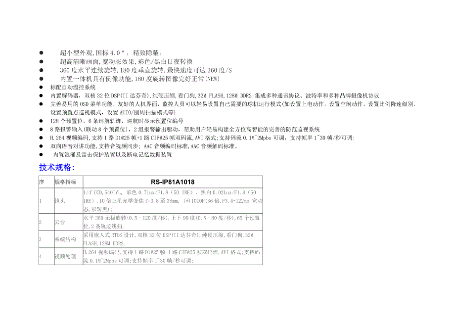 MINI外型通讯型网络高速球型摄像机RS-IPA1018_第2页