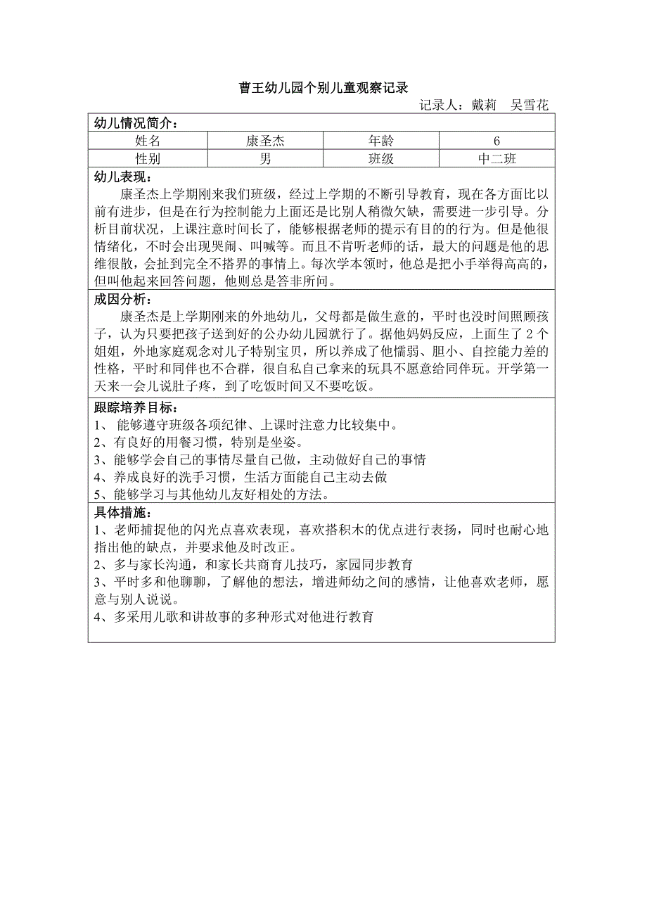 曹王幼儿园个别儿童观察记录_第1页