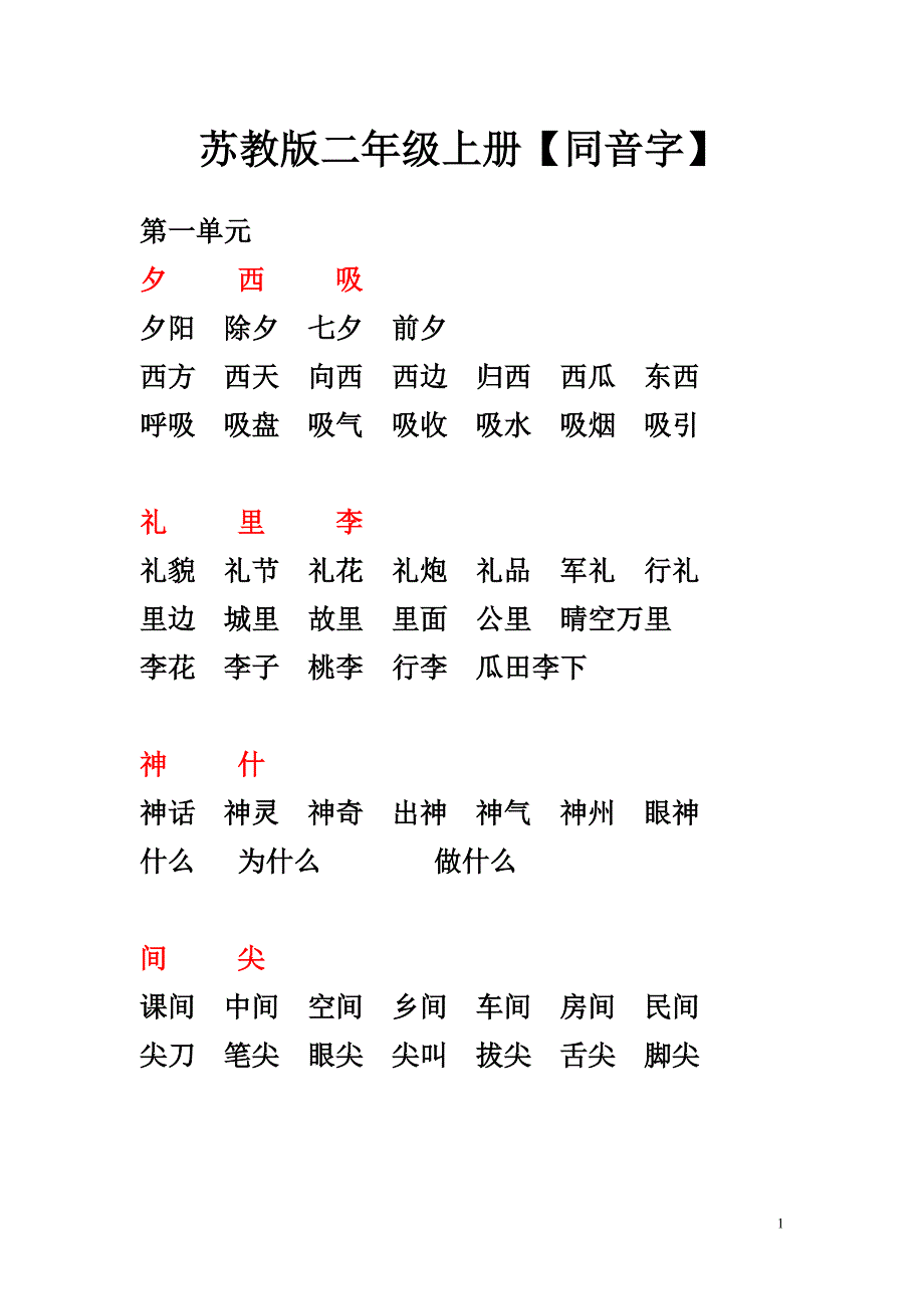 苏教版二年级上册同音字归类_第1页