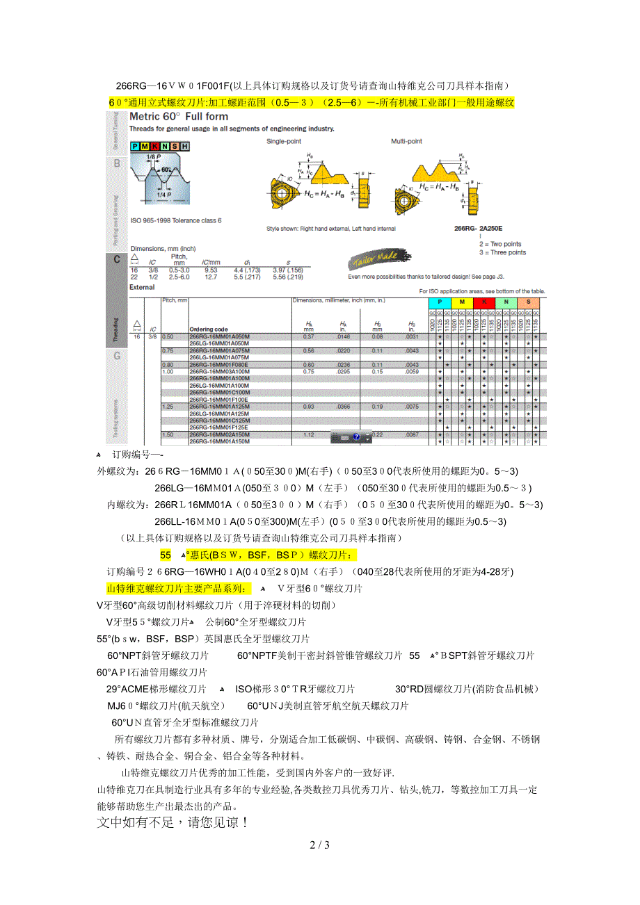 山特维克螺纹刀具订货指南_第2页