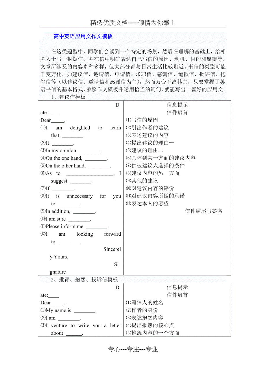 高考英语应用文作文模板(共6页)_第1页