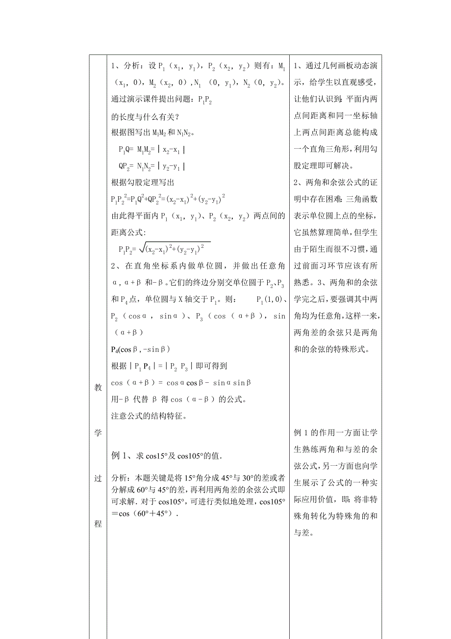 两角和与差的余弦公式教学设计_第4页