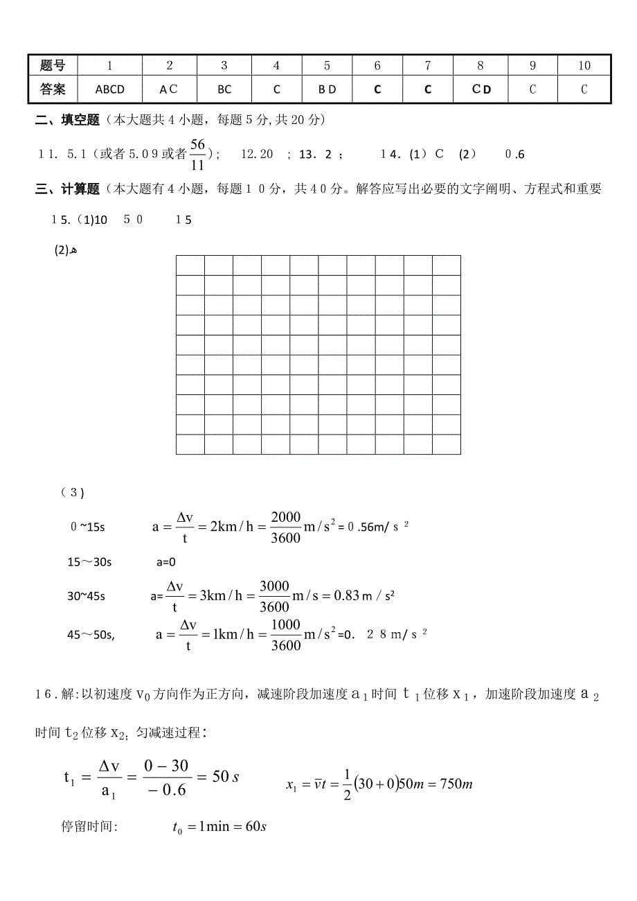 高中物理必修一期中试卷(有答案)_第5页