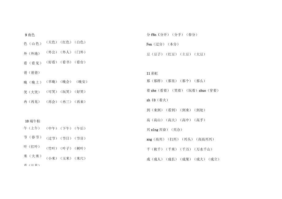 2017年新人教版小学一年级下册语文《写字表》生字组词_第5页