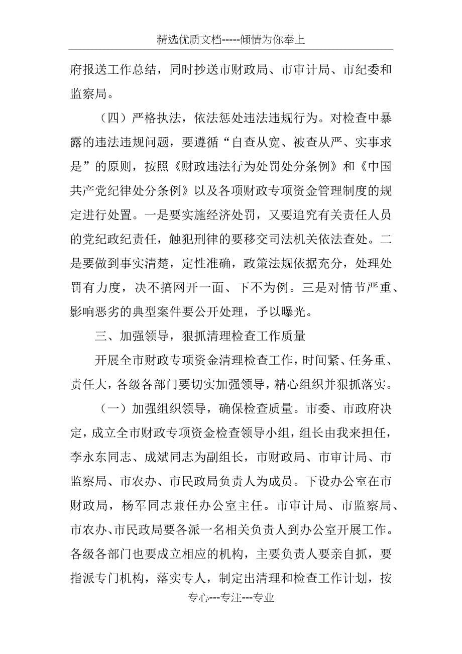 在全市财政专项资金管理使用情况清理检查工作会上的讲话(共7页)_第5页