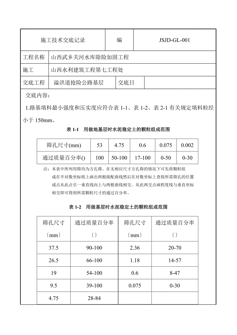 溢洪道抢险公路基层施工技术交底_第1页