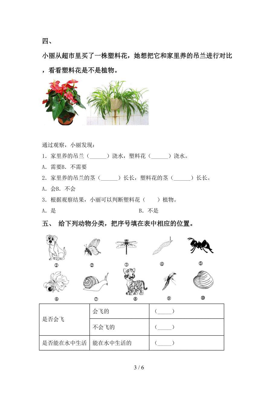 人教版一年级科学上册期中试卷(带答案).doc_第3页