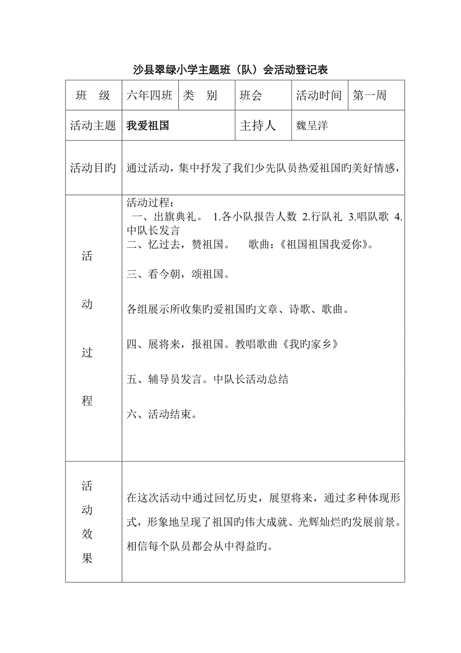 主题班队会活动记录表_第1页