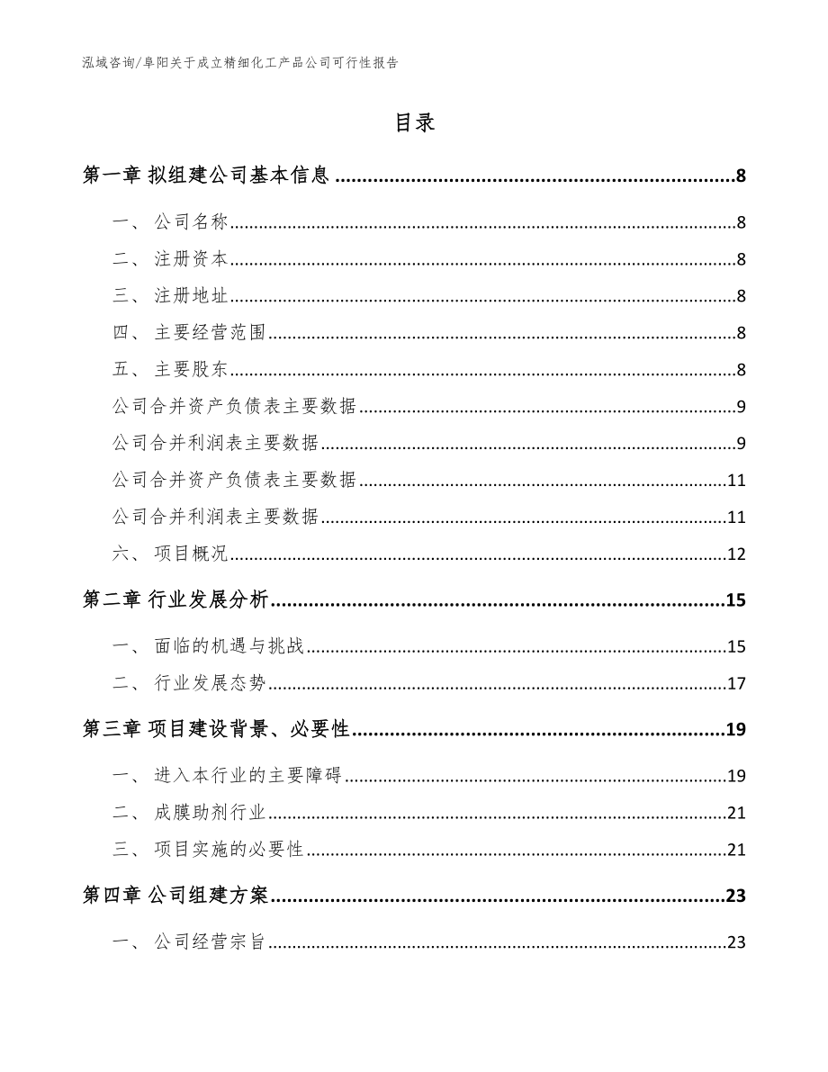 阜阳关于成立精细化工产品公司可行性报告_模板参考_第2页