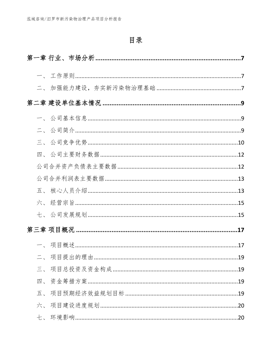 汨罗市新污染物治理产品项目分析报告（参考模板）_第1页