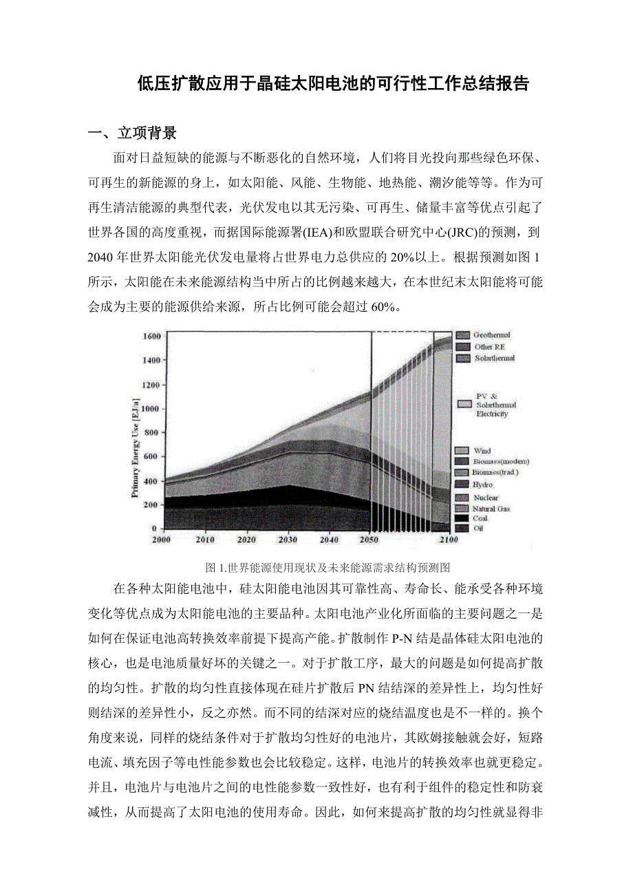 低压扩散应用于晶硅太阳电池的可行性工作计划总结报告_第1页